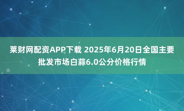 莱财网配资APP下载 2025年6月20日全国主要批发市场白蒜6.0公分价格行情