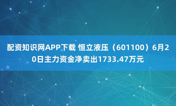 配资知识网APP下载 恒立液压（601100）6月20日主力资金净卖出1733.47万元